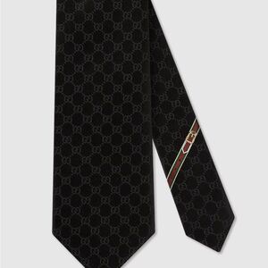 Gucci Black Silk Tie with Monogram Pattern